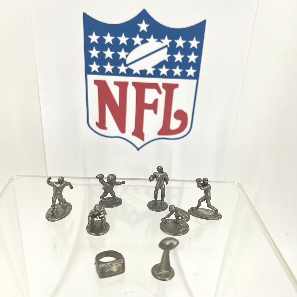 Vintage 1990s Hasbro NFL Monopoly Game Pieces Football Themed Pewter Set of 8